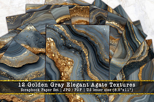 Golden Gray Agate Textures Paper Set