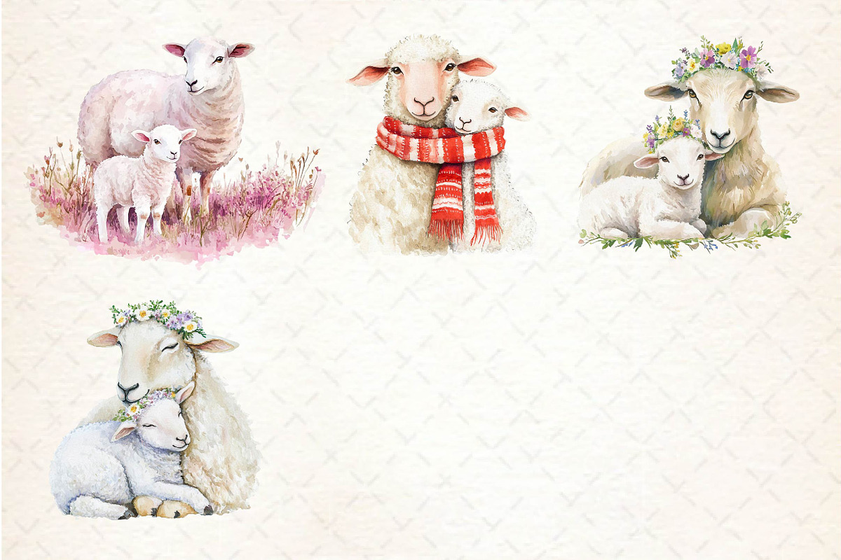 Watercolor Lamb & Ewe Love Clipart, an Illustration by Dream Creation (Photo 6 of 6)