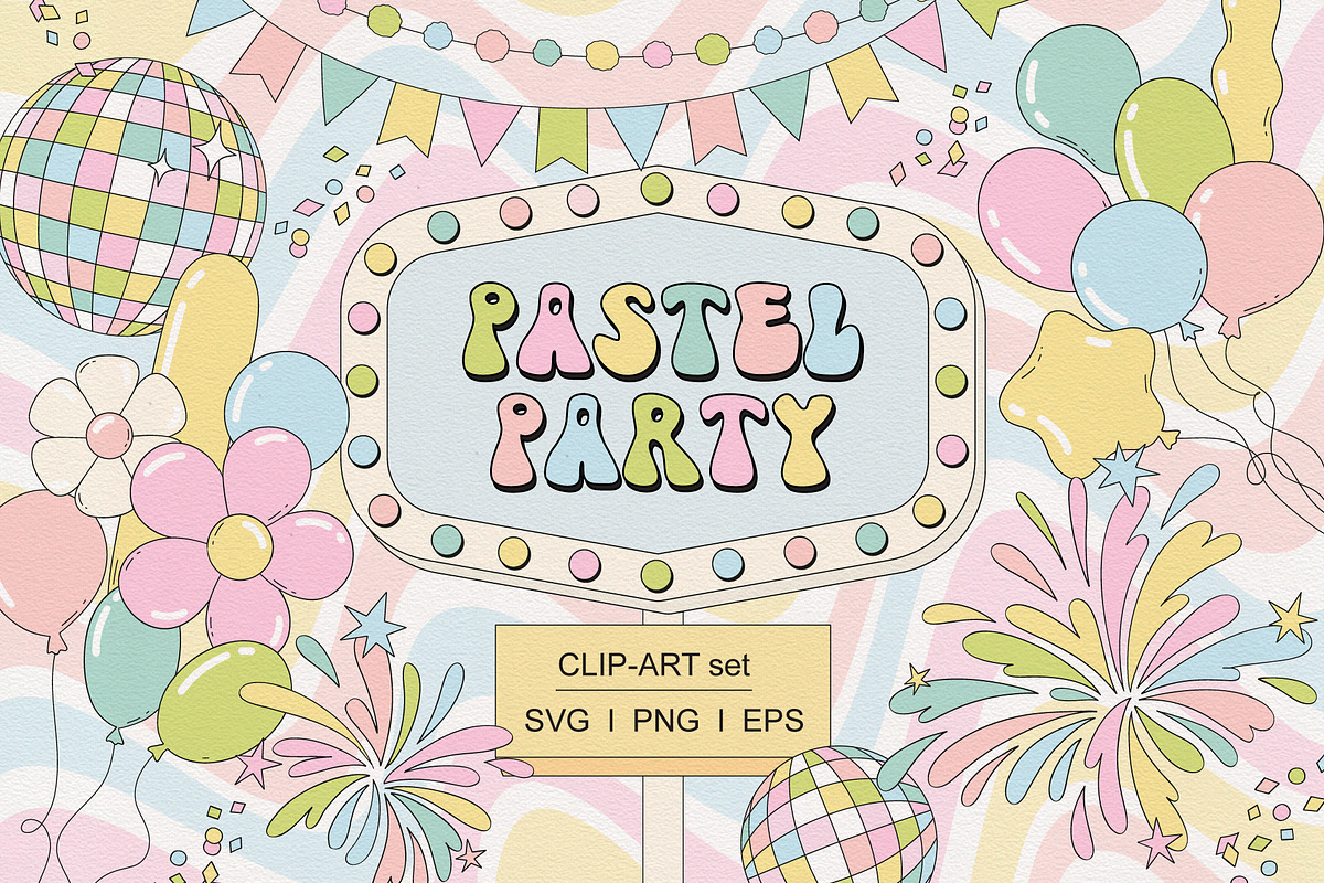 Pastel Groovy Party clipart set, a Decorative Illustration by @olga.angelloz (Photo 1 of 2)
