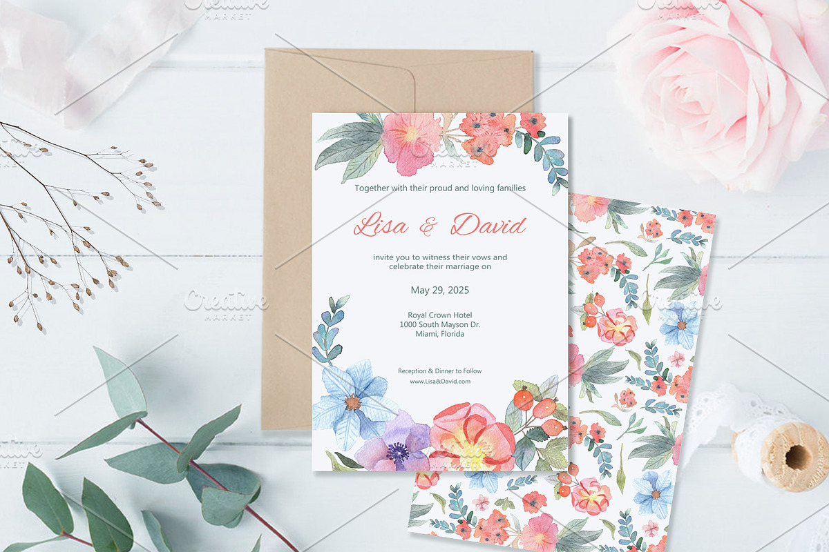 Floral Watercolor Wedding Invitation, an Invitation Template by Love Design (Photo 4 of 7)