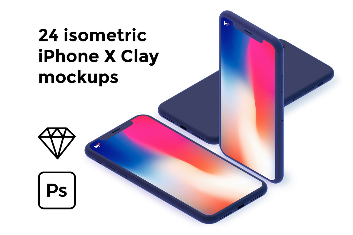 The isometric iPhone X Clay mockups, an iPhone Mockup by 360 Mockups (Photo 1 of 8)