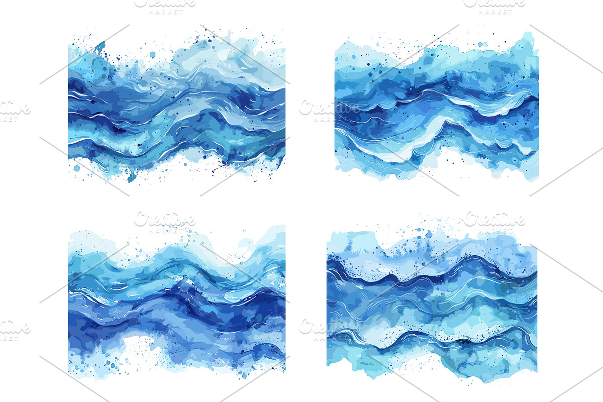Watercolor waves pattern, sea wave, an Illustration by Stock-Smart-Start