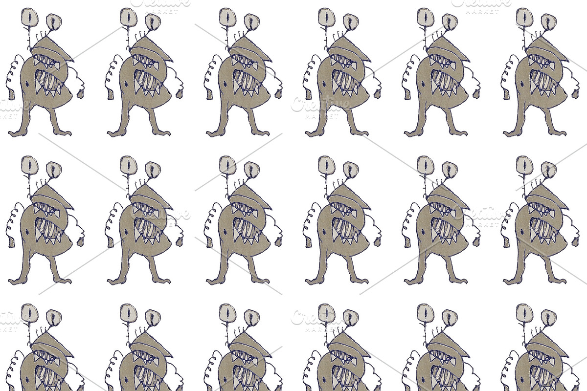Sketchy monster drawing motif seamelss pattern, a Pattern Graphic by DanFLCreativo