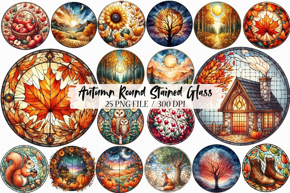 Fall Autumn Round Stained Glass Clip, an Illustration by Libby Wishes (Photo 1 of 5)