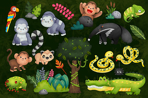 Watercolor Rainforest Animal Clipart