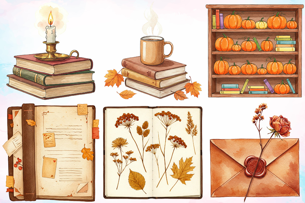 Watercolor Fall Autumn Academia PNG, an Illustration by Canvas Craft (Photo 3 of 3)