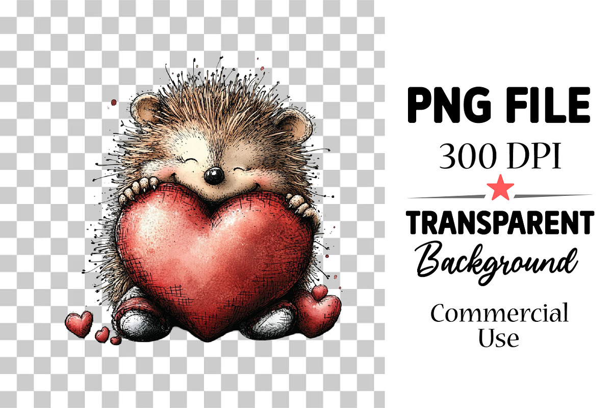 Quirky Valentine Day Hedgehog png, an Illustration by Watercolor design (Photo 4 of 6)