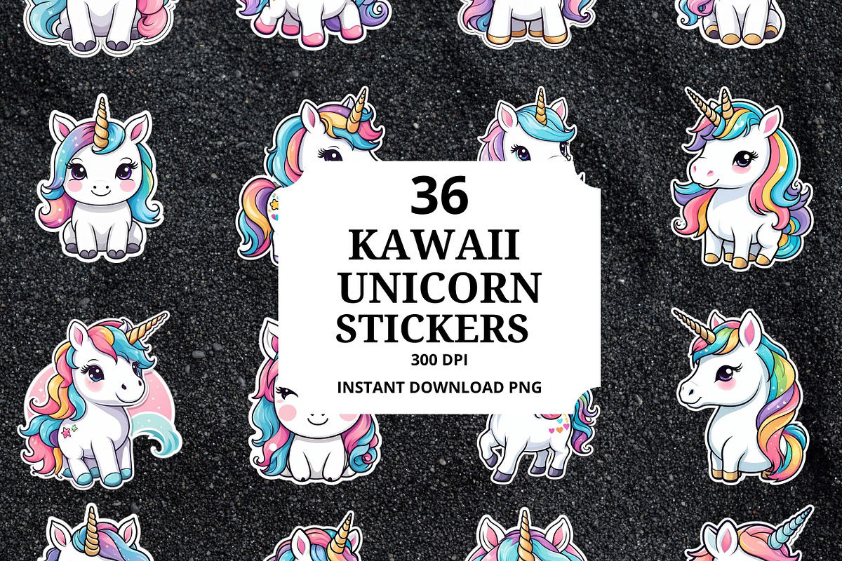 36 KAWAII Unicorn Stickers Clipart, an Animal Photo by Traffic Store (Photo 1 of 5)