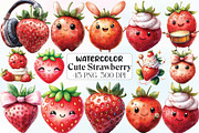 Watercolor Cute Strawberry Clipart, an Illustration by CraftArtStudio (Thumbnail 1 of 6)