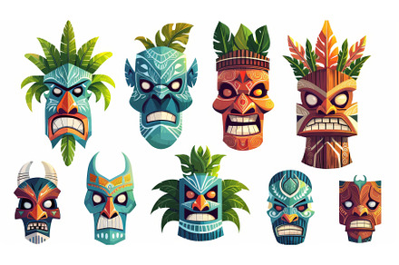 Illustration of tiki masks on white, an Arts & Entertainment Photo by ZinetroN