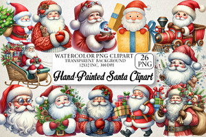 Hand-Painted Watercolor Santa Clipar, an Illustration by DreamPrint404