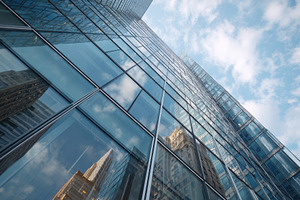 Modern Glass Skyscraper with City Reflections, an Architecture Photo by AlyaAnd