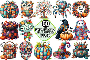 Cute Patchwork Halloween Clipart, an Illustration by Pixels.Craft