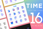 Time | 16 Thin Line Icons Set, an Outline Icon by Alex Blogoodf (Thumbnail 1 of 11)