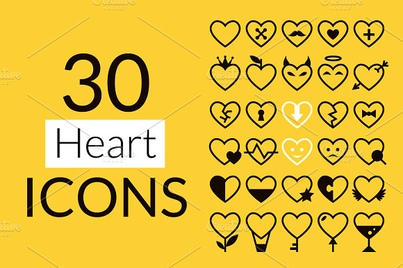 30 Heart Icons Set
