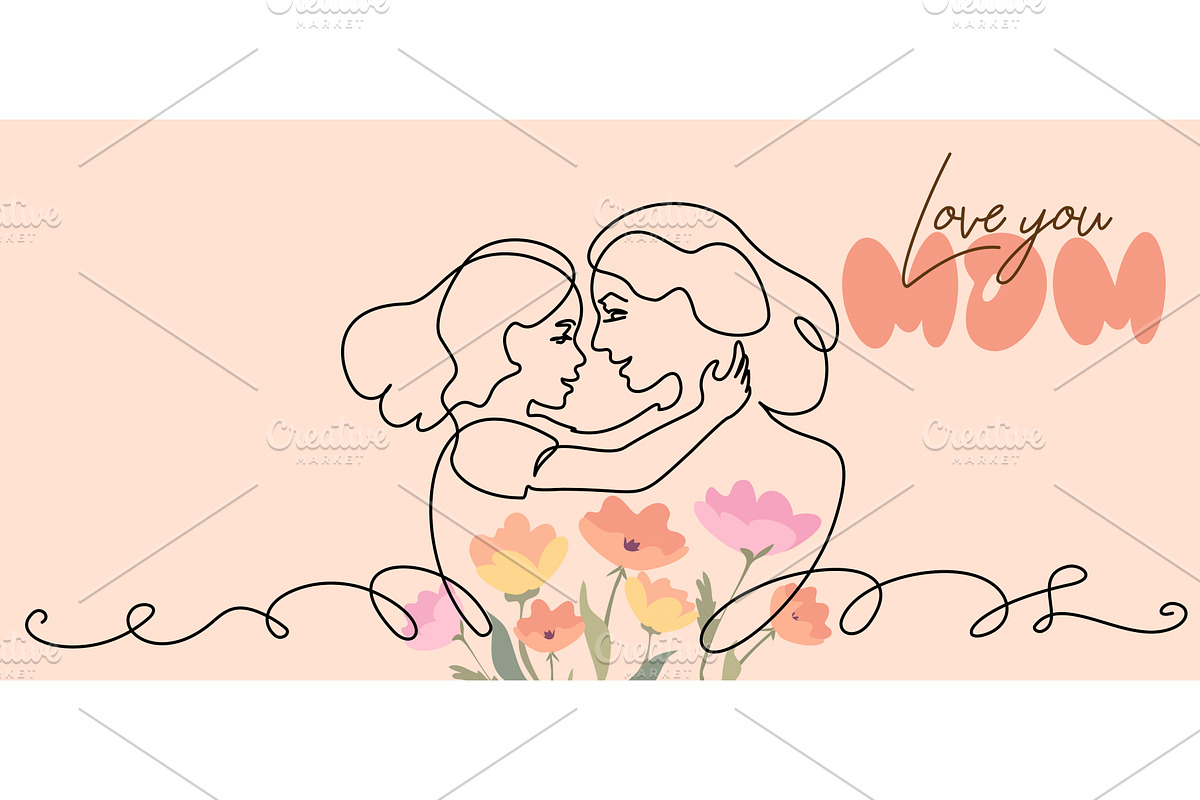 Happy Mothers day card. Continuous, a Person Illustration by Valenty