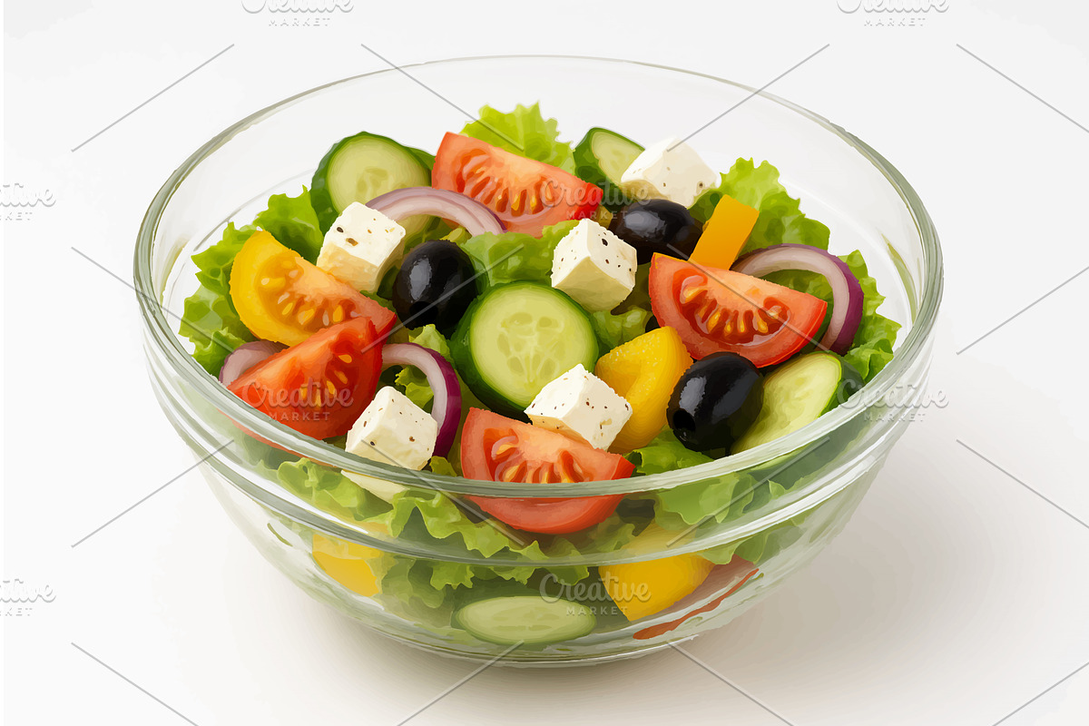 Greek Style Salad with Feta and, a Food Illustration by AlexArt