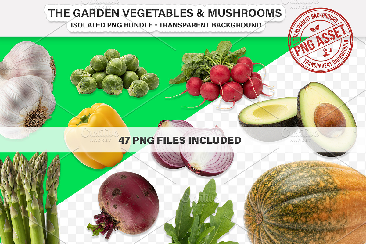 Garden Vegetables & Mushrooms -PNG, a Food Illustration by Nurlan's shop (Photo 1 of 11)