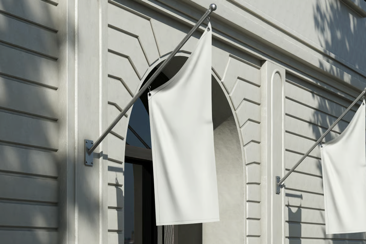 Corner Pole Building Flag Mockup, an Advertising Mockup by graphicsauce (Photo 3 of 3)