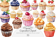 Watercolor Cupcakes Clipart, an Illustration by Design Market (Thumbnail 1 of 5)