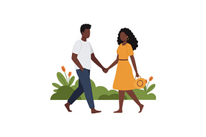 A couple walking hand in hand throug, an Illustration by designvectx