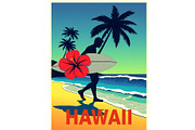 Hawaii Surfer Poster, a Sport Illustration by Sharon Schwalbe (Thumbnail 1 of 2)