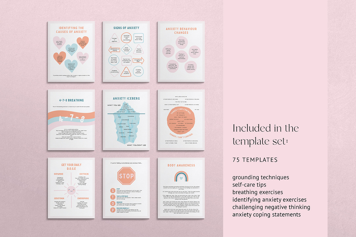 Anxiety Coping Card Canva Templates, a Templates & Theme by Miri Campbell (Photo 3 of 10)