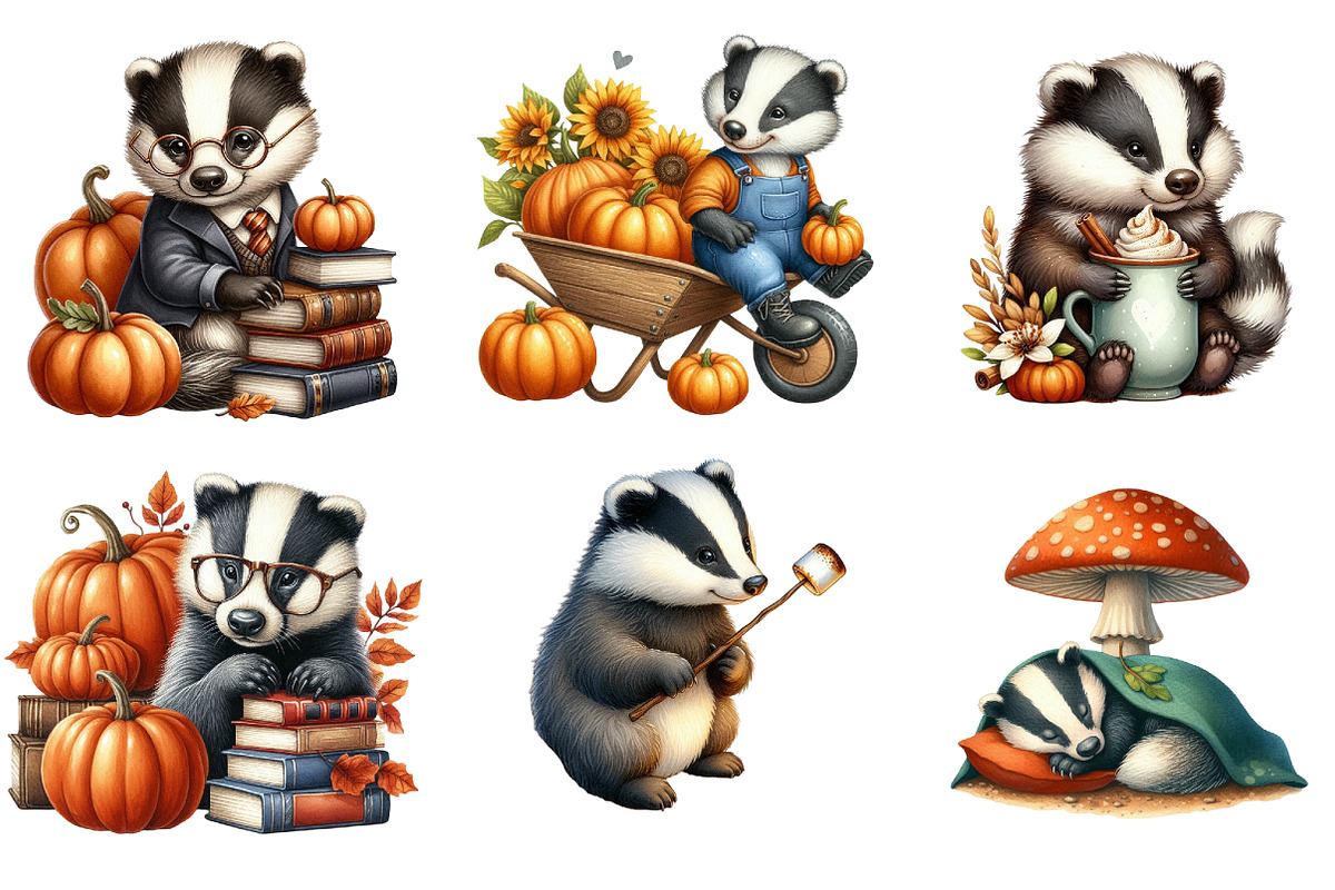 Cute Autumn Badger Sublimation, an Illustration by DreamArtGraphic (Photo 2 of 4)