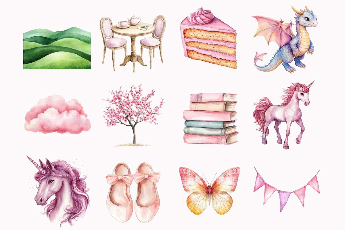 Watercolor Pink Kingdom Clipart, an Illustration by Design Market (Photo 2 of 5)