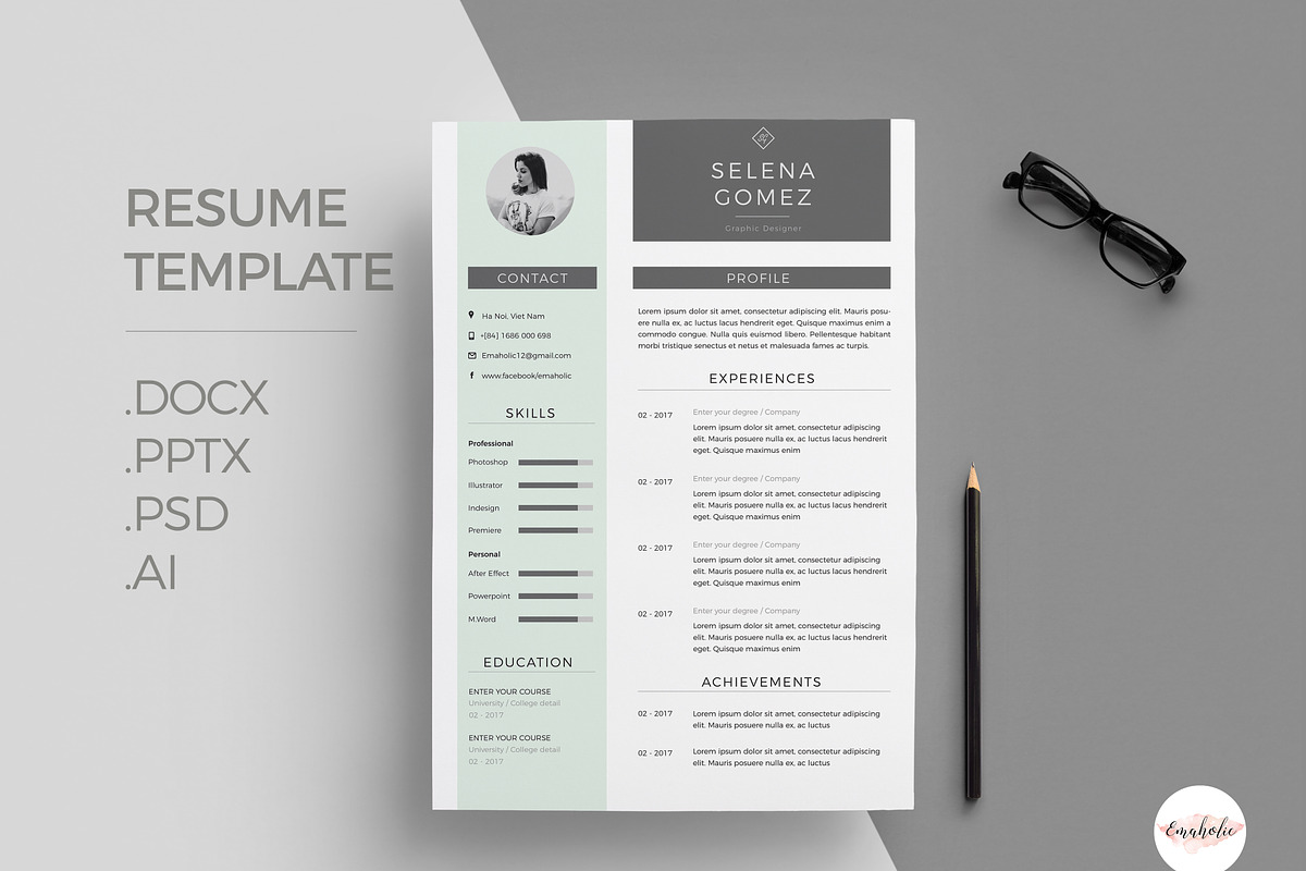 Modern CV Template, a Resume Template by Emaholic Template (Photo 1 of 5)