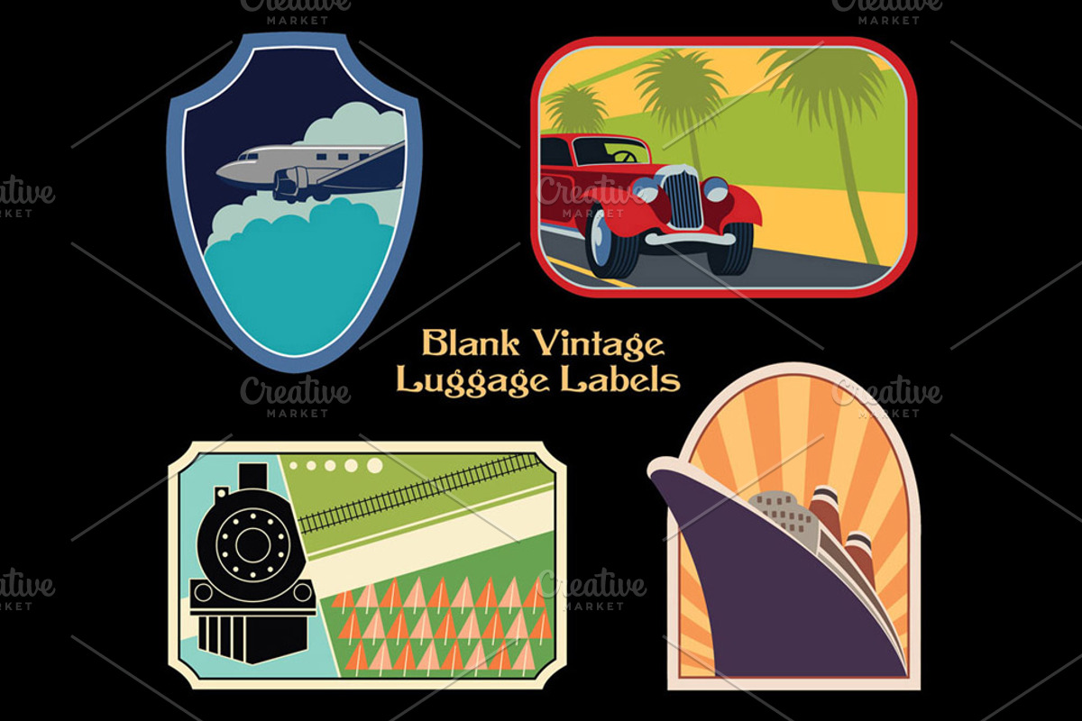 Blank Vintage Luggage Labels, a Transportation Illustration by Girardspeed Designs