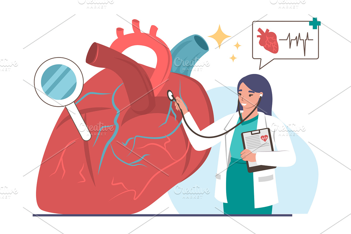Doctor cardiologist examining human, a Healthcare Illustration by ...