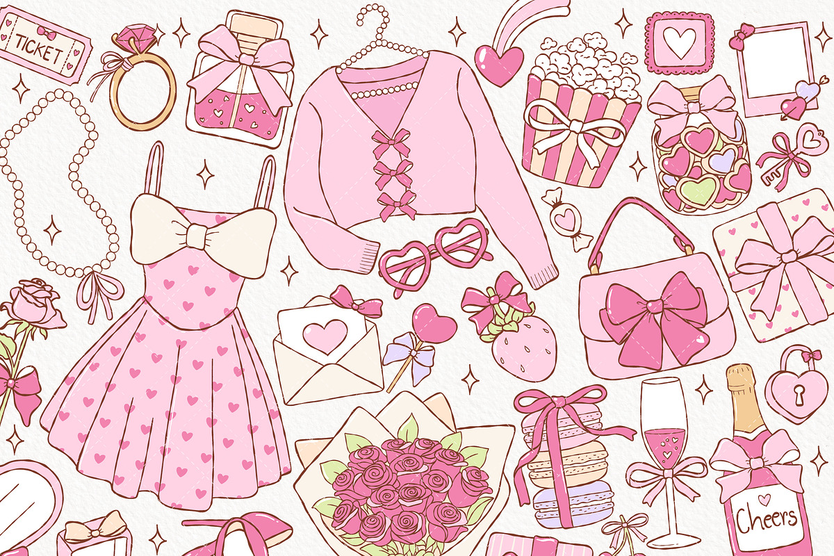 Coquette Valentine Clipart Bundle, a Seasonal Illustration by TitaLivingArt (Photo 2 of 9)