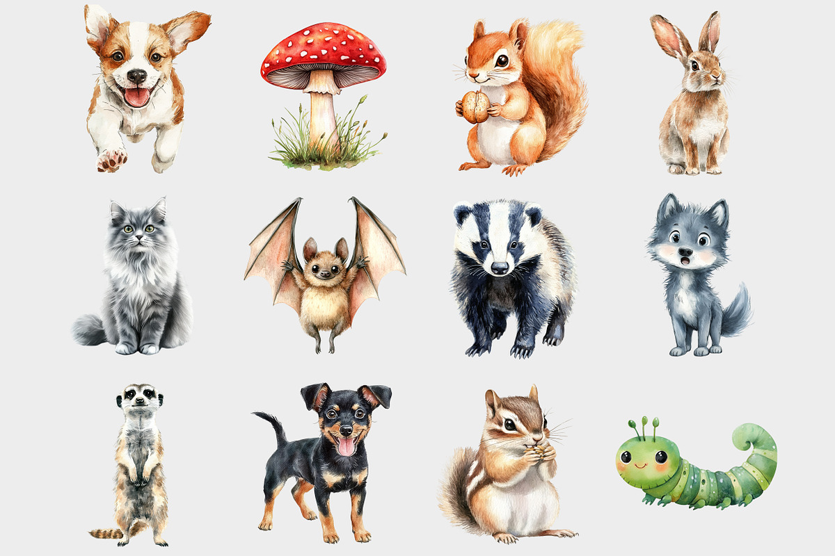Watercolor Woodland Animals Clipart, a Seasonal Illustration by Design Market (Photo 2 of 5)