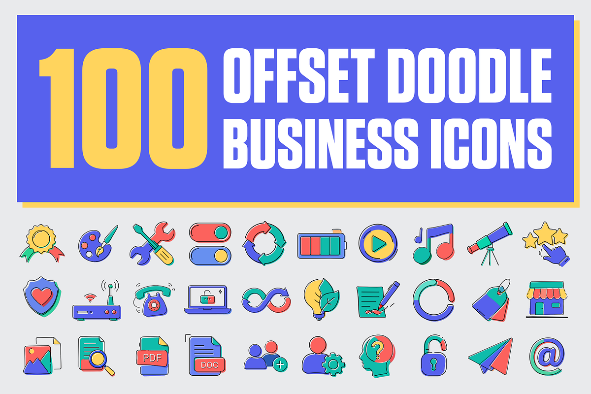 100 Offset Doodle Business SVG Icons, an Icon by Palleon (Photo 1 of 2)