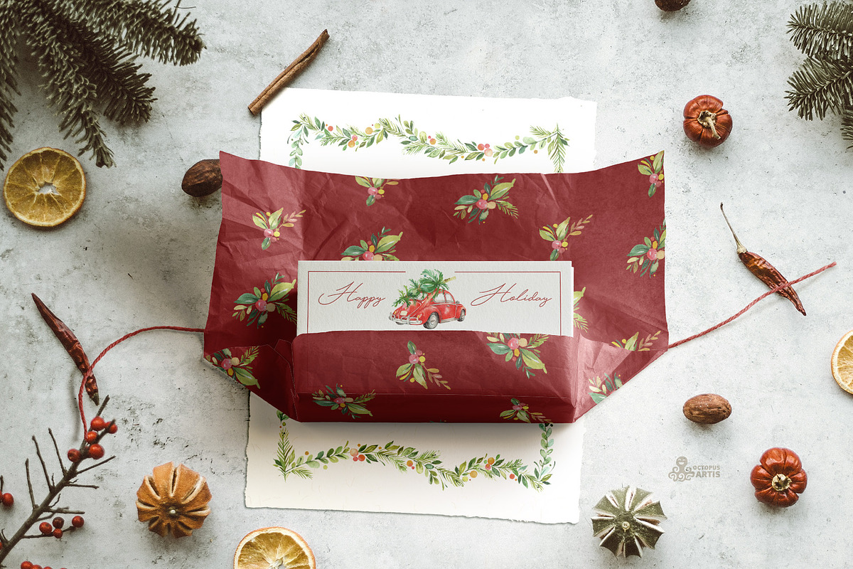 Hello Christmas. Watercolor Kit., a Decorative Illustration by OctopusArtis (Photo 5 of 12)