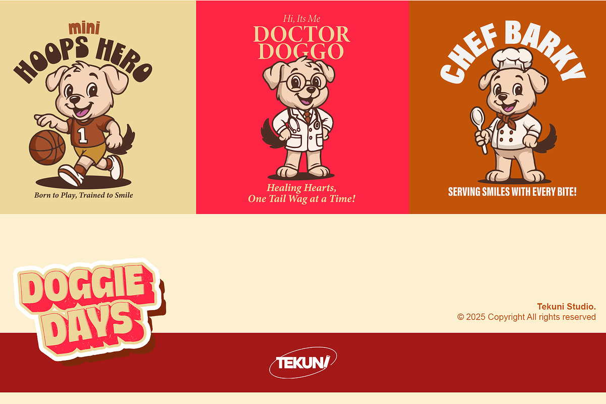 Retro Puppy Mascot Bundle, an Animal Illustration by Tekuni (Photo 12 of 12)