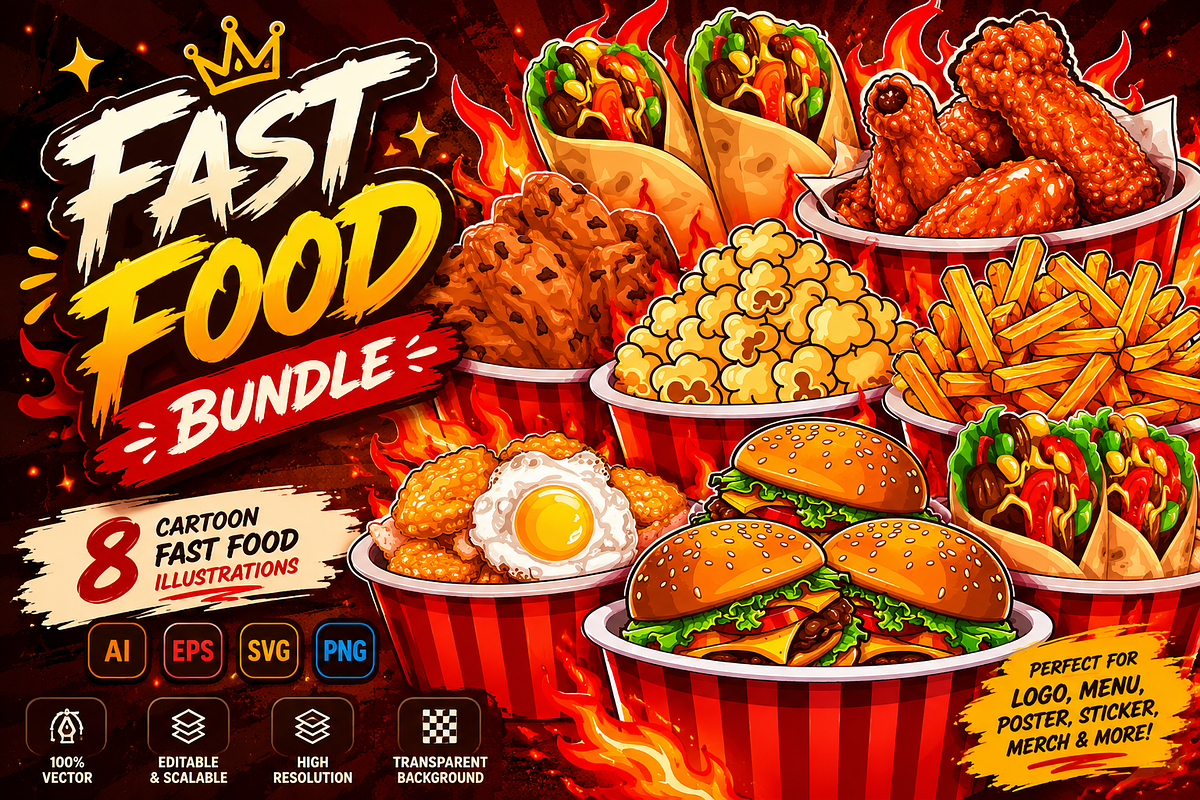 Premium Fast Food Vector Bundle, a Food Illustration by Fortyone (Photo 1 of 3)