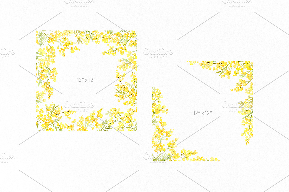 Watercolor Mimosa Branches Flowers, a Decorative Illustration by GraphicsDish (Photo 5 of 5)