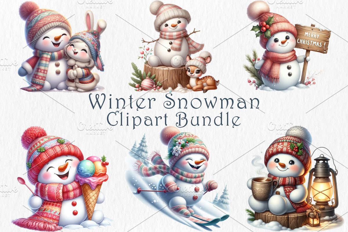 Snowman Clipart Bundle. 30 png, a Seasonal Illustration by GalaDesign03 (Photo 1 of 7)