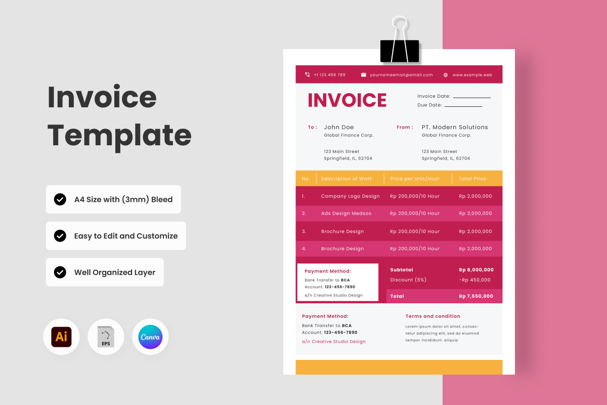 4 Set Business Invoice Template V2, a Print Template by twinstd (Photo 2 of 4)