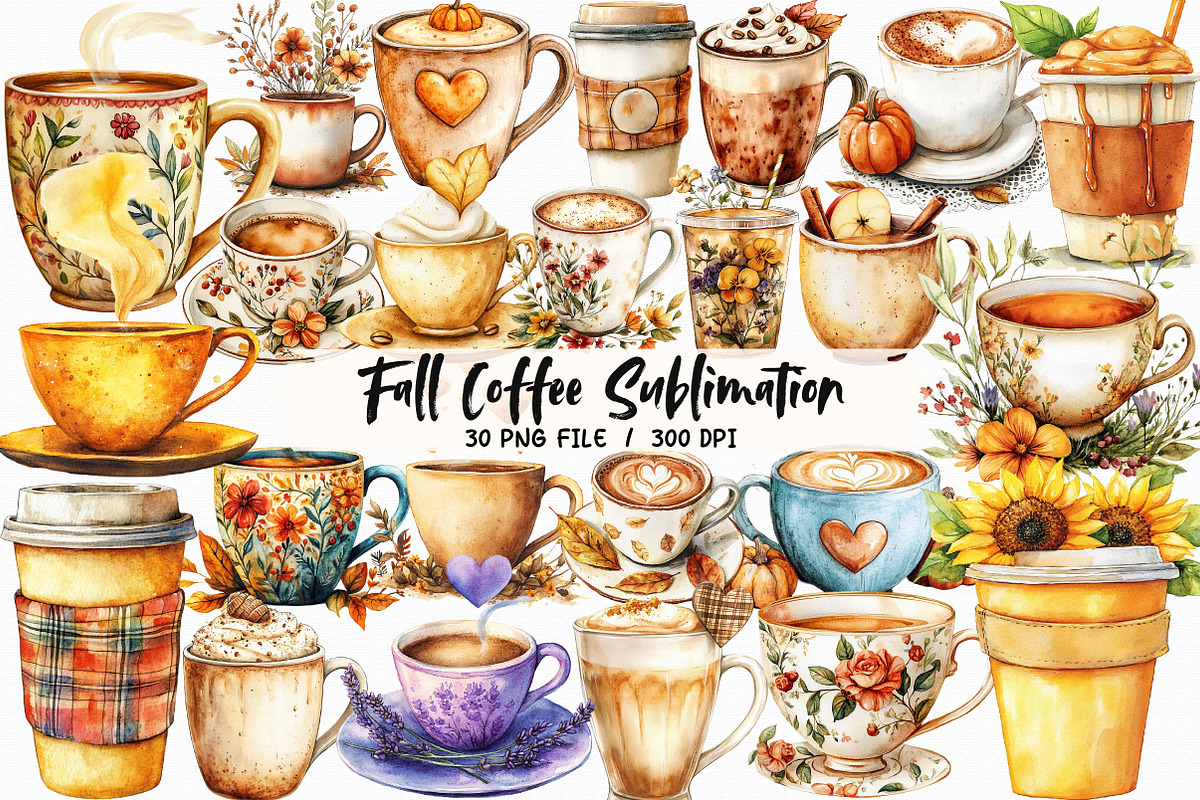 Fall Coffee Sublimation Bundle PNG, an Illustration by Libby Wishes (Photo 1 of 6)