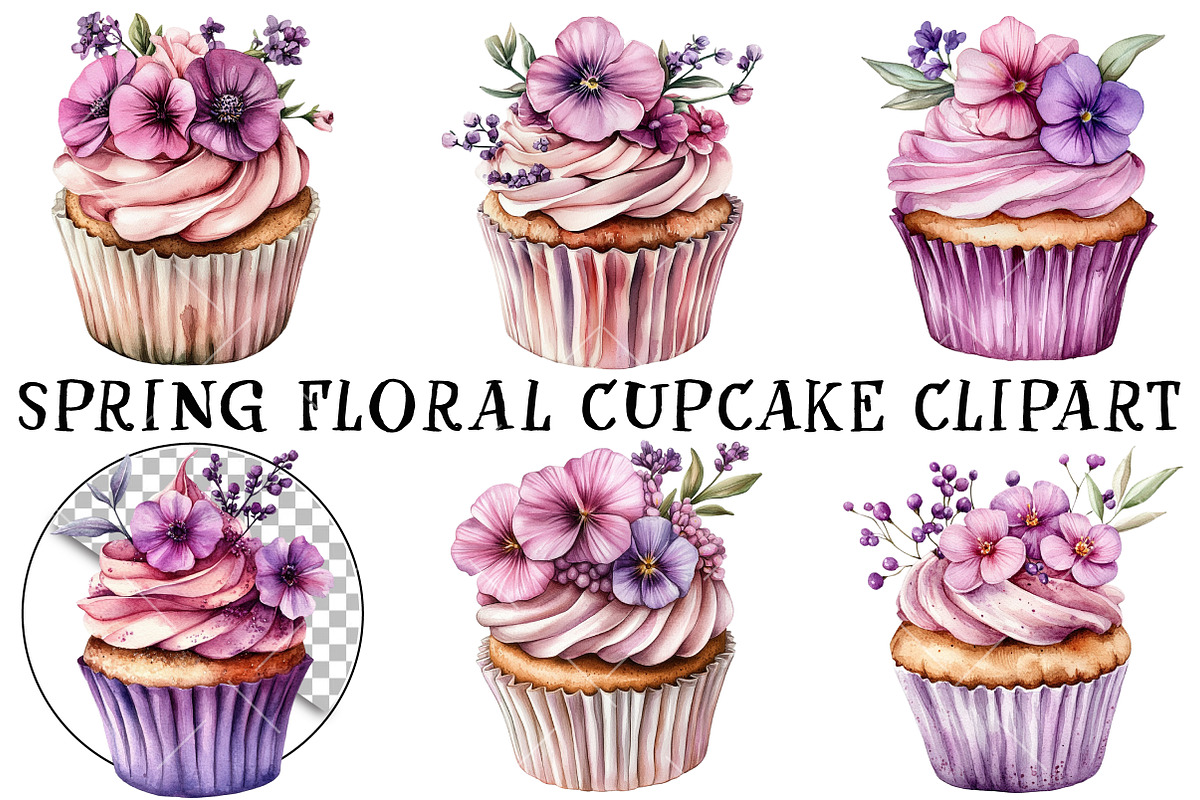 Spring Floral Cupcake Clipart, an Illustration by OK Design (Photo 2 of 6)