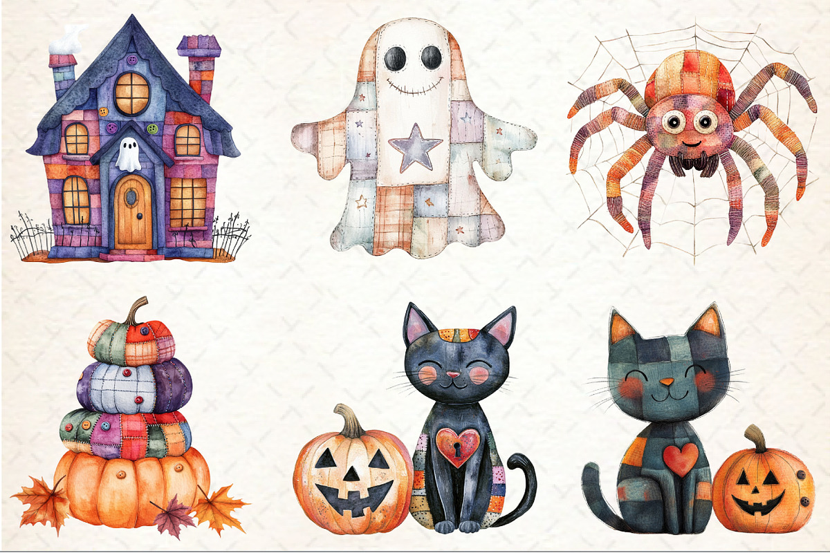 Patchwork Style Halloween Clipart, an Illustration by Rose Art (Photo 3 of 7)
