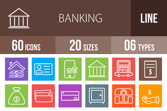 60 Banking Line Multicolor Icons