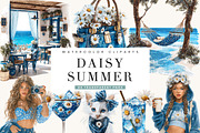 Watercolor Daisy Summer Clipart, a Seasonal Illustration by BusyDaydesign (Thumbnail 1 of 9)