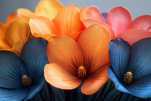 Colorful artificial flowers create a, a Photo by Tanuart