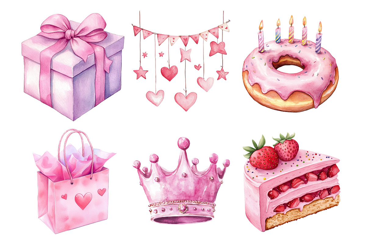Pink Birthday Party Clipart PNG, an Illustration by SinaCreation (Photo 3 of 4)
