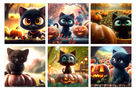 Black Cats in Pumpkin Patch