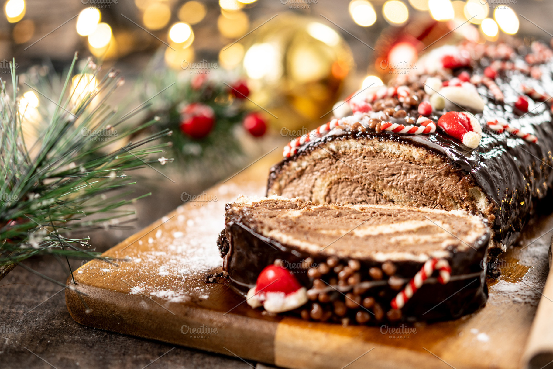 Christmas chocolate yule log cake, a Food & Drink Photo by etorres69